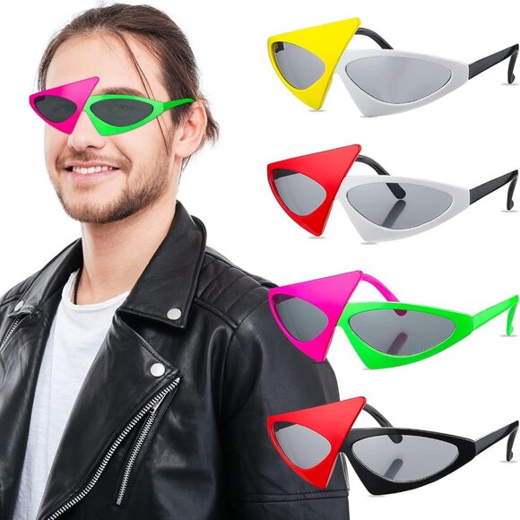 4 Pairs 80s Sunglasses Novelty 80s Asymmetric Funny Glasses Neon Glasses Hot Pin - Picture 1 of 7